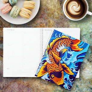 Vibrant Orange Koi Fish Blue Modern Planner