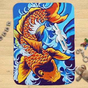 Vibrant Orange Koi Fish Blue Modern Receiving Blanket