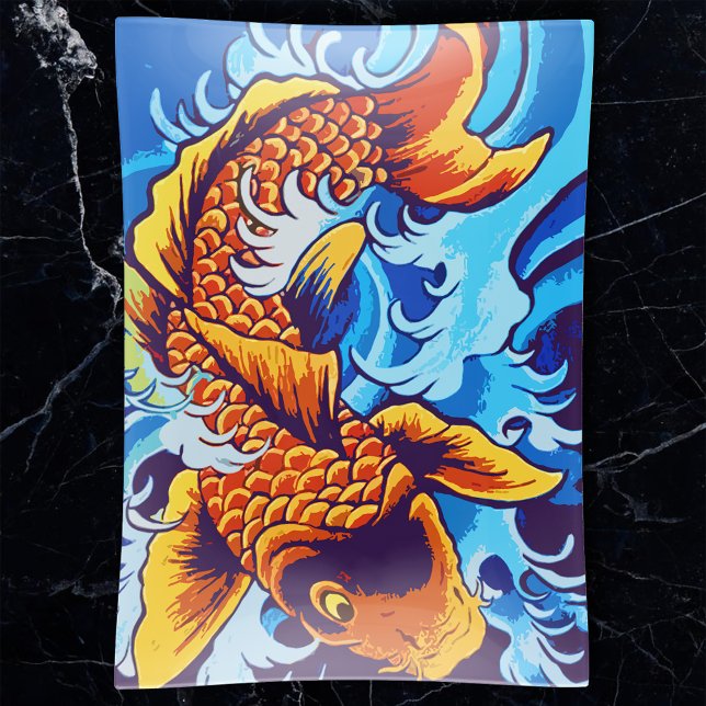 Vibrant Orange Koi Fish Blue Modern Trinket Tray (Creator Uploaded)