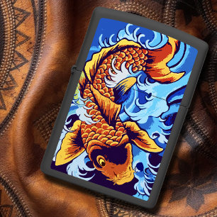 Vibrant Orange Koi Fish Blue Modern Zippo Lighter