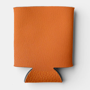 Vibrant Orange: Leather Background Brilliance Can Cooler