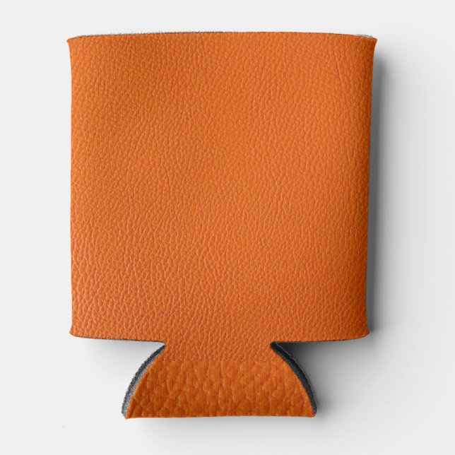 Vibrant Orange: Leather Background Brilliance Can Cooler (Front)