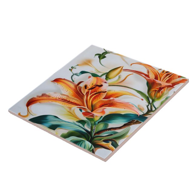 Vibrant Orange Lilies in Bloom During Spring Ceramic Tile (Side)