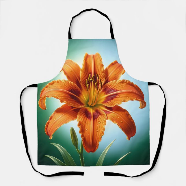 Vibrant Orange Lily Flower Bloom Apron (Front)