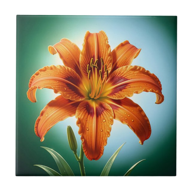 Vibrant Orange Lily Flower Bloom Ceramic Tile (Front)