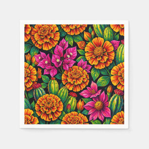 Vibrant Orange Magenta Marigold Cactus Tropical Napkins