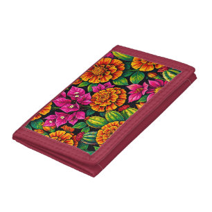 Vibrant Orange Magenta Marigold Cactus Tropical Tri-fold Wallet