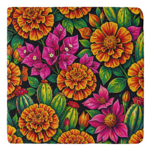 Vibrant Orange Magenta Marigold Cactus Tropical Trivet