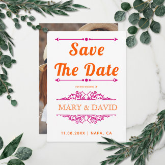 Vibrant orange magenta typography Save the Date
