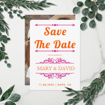 Vibrant Orange Magenta Typography Save The Date by weddings_ at Zazzle