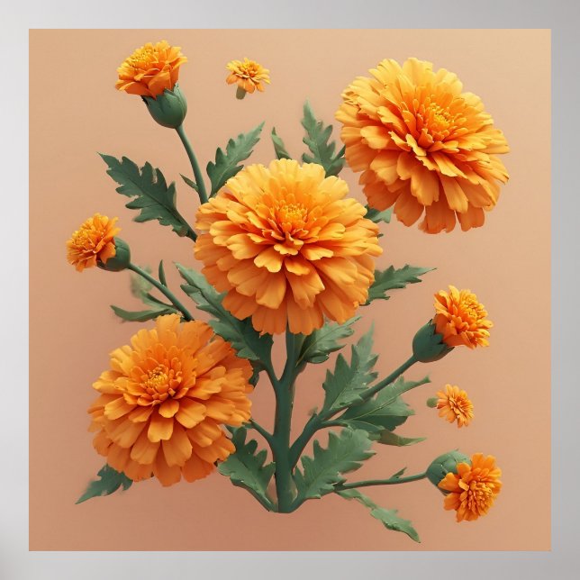 Vibrant Orange Marigold Bouquet Poster (Front)