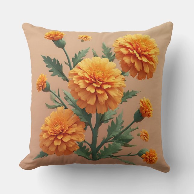 Vibrant Orange Marigold Bouquet Throw Pillow (Front)