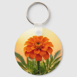 Vibrant Orange Marigold Flower Golden Sunset Keychain
