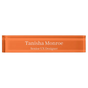 Vibrant Orange Name and Job Title Desk Name Plate