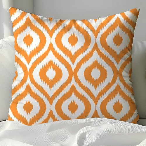 Vibrant Orange Ogee Ikat Pattern Throw Pillow
