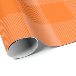 Vibrant Orange & Pale Orange Autumn Buffalo Plaid Wrapping Paper