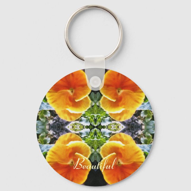 Vibrant Orange Pansies Botanical Natural Keychain (Front)