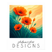 Vibrant Orange Poppies Modern Botanical Art