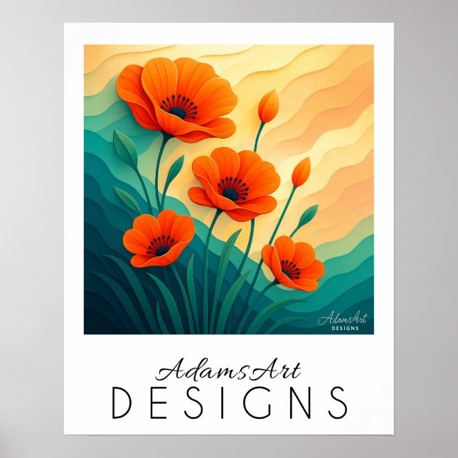 Vibrant Orange Poppies Modern Botanical Art Poster (Front)