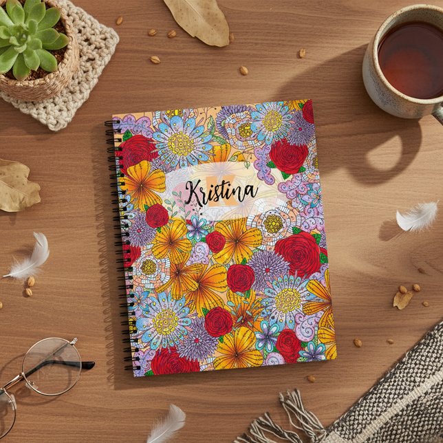 Vibrant Orange & Purple Boho Floral Doodle Garden Notebook (Creator Uploaded)