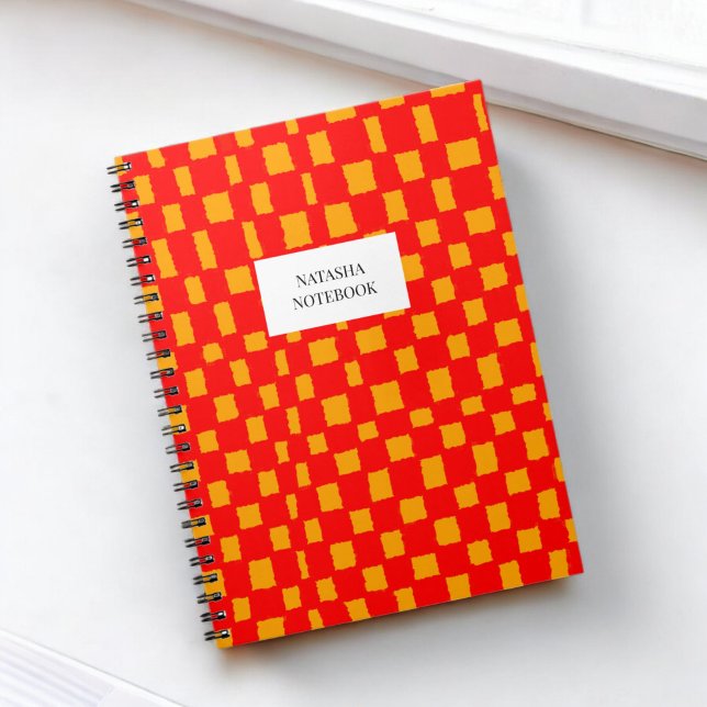 Vibrant Orange Red Checkerboard Pattern Stationery Notebook (Creator Uploaded)