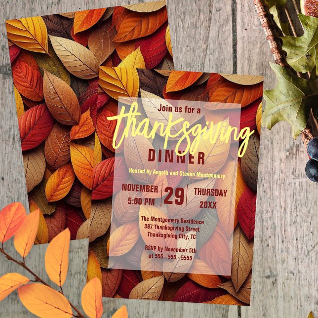 Vibrant Orange Red Yellow Fall Leaves Thanksgiving Invitation (Creator Uploaded)