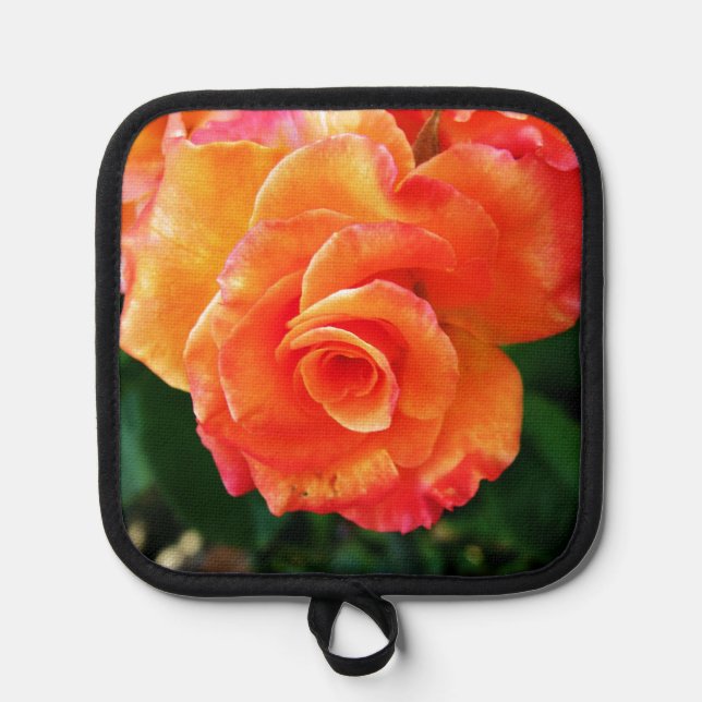 Vibrant Orange Rose Photograph Pot Holder (Front)