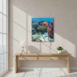 Vibrant Orange Seahorse Acrylic Wall Art