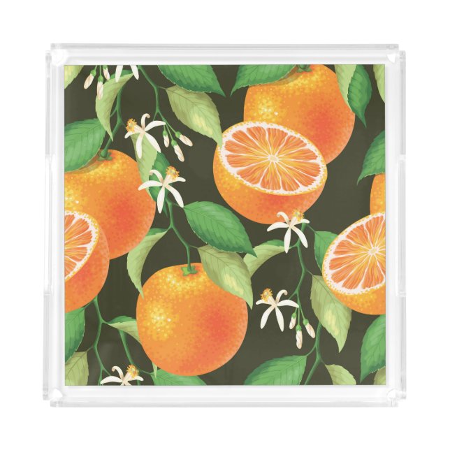 Vibrant Orange Seamless Pattern Design Acrylic Tray (Front)