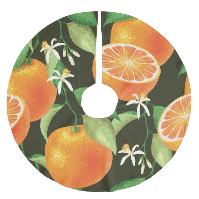 Vibrant Orange Seamless Pattern Design Brushed Polyester Tree Skirt (Front)