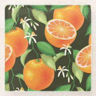 Vibrant Orange Seamless Pattern Design Glass Coaster