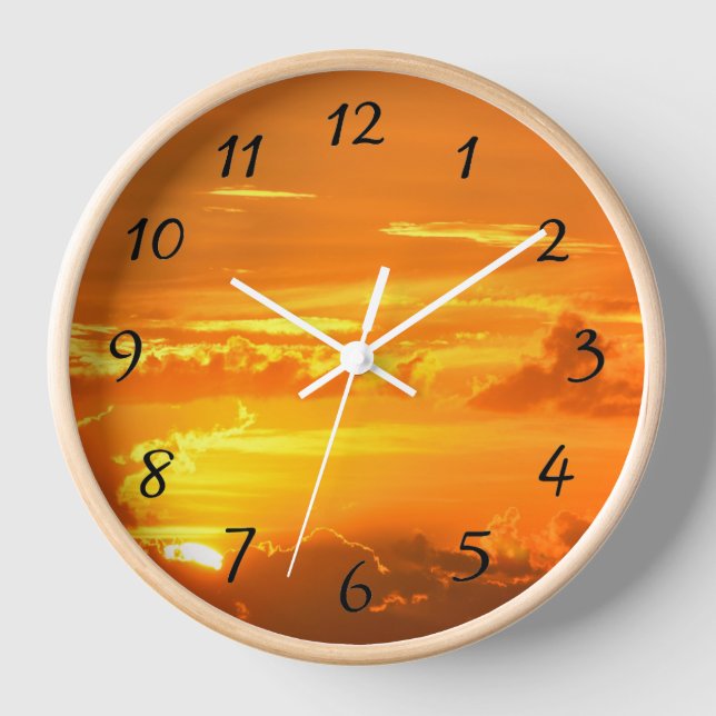 Vibrant orange sky Sunrise round wall clock (Front)