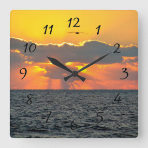 Vibrant orange sky Sunrise Square Wall Clock