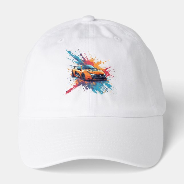 Vibrant Orange Sports Car Artwork Hat (Front)