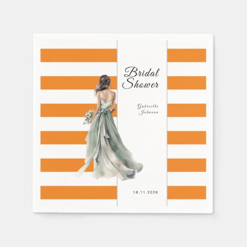 Vibrant Orange Stripes Watercolor Bridal Shower Napkins