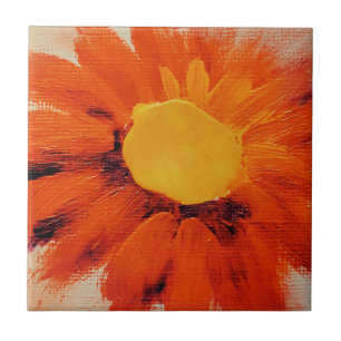 Vibrant Orange Sunflower Ceramic Tile