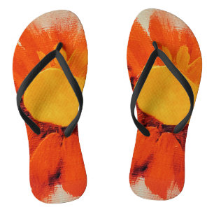 Vibrant Orange Sunflower Flip Flops