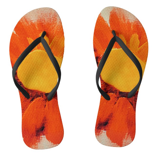 Vibrant Orange Sunflower Flip Flops (Footbed)