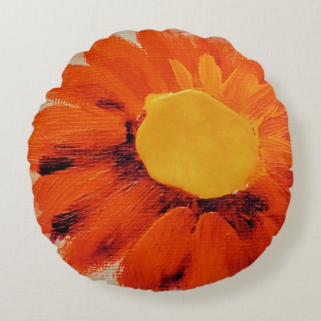 Vibrant Orange Sunflower Round Pillow (Front)