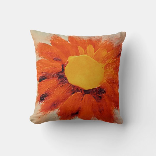 Vibrant Orange Sunflower Throw Pillow (Front)