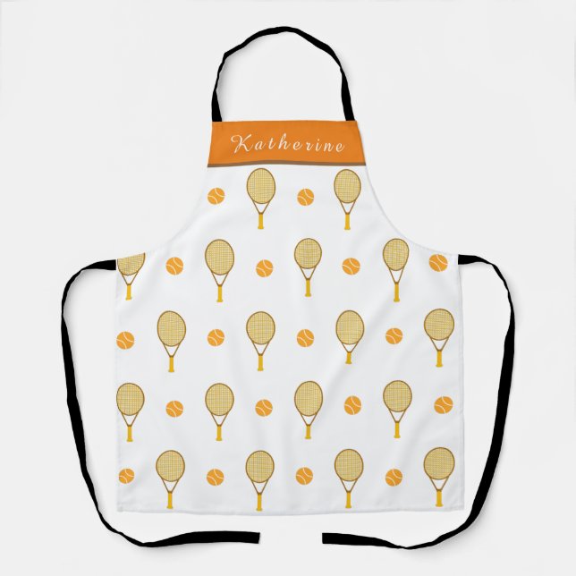 Vibrant Orange Tennis Fun Personalized Player Cute Apron (Front)