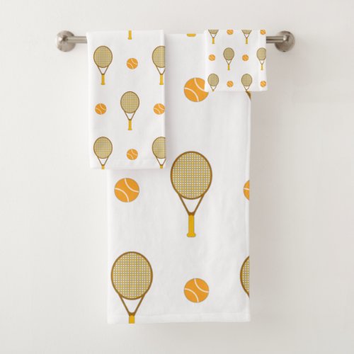 Vibrant Orange Tennis Fun Personalized Player Cute Bath Towel Set