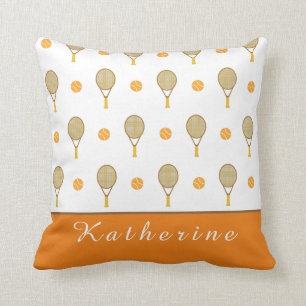 Vibrant Orange Tennis Fun Personalized Player Cute Throw Pillow