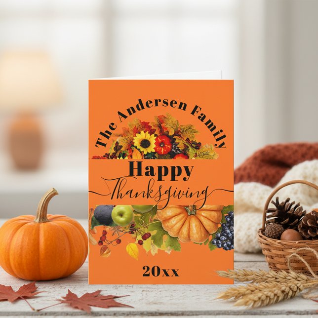 Vibrant Orange Traditional Harvest Thanksgiving Card (Creator Uploaded)