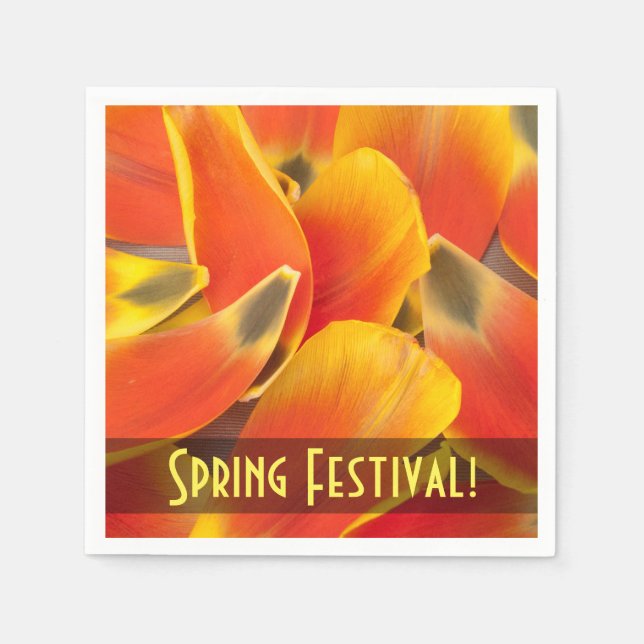 Vibrant Orange Tulip Petal Photograph Personalized Paper Napkins (Front)