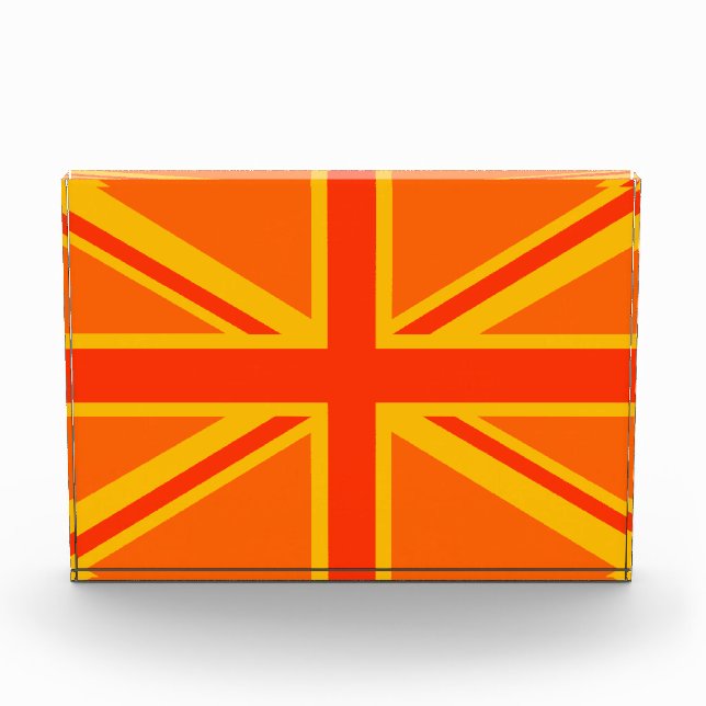Vibrant Orange Union Jack British Flag Swag Acrylic Award (Front)