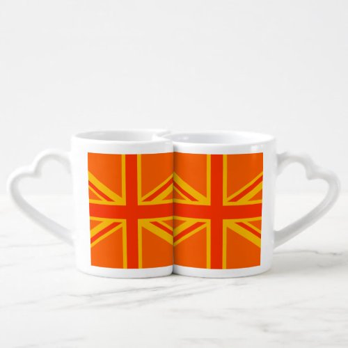 Vibrant Orange Union Jack British Flag Swag Coffee Mug Set