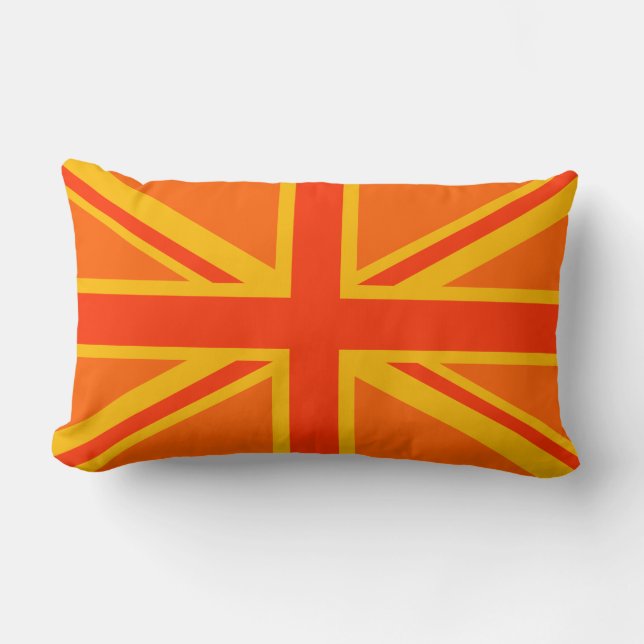 Vibrant Orange Union Jack British Flag Swag Lumbar Pillow (Front)