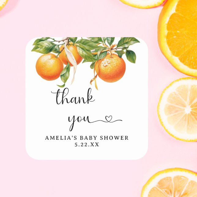 Vibrant Orange Watercolor Elegant Thank You Square Sticker (Creator Uploaded)