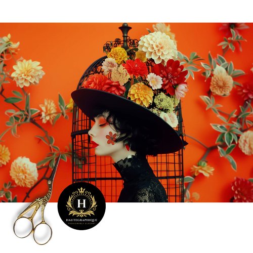 Vibrant Orange Yellow Floral Birdcage Hat  Tissue Paper